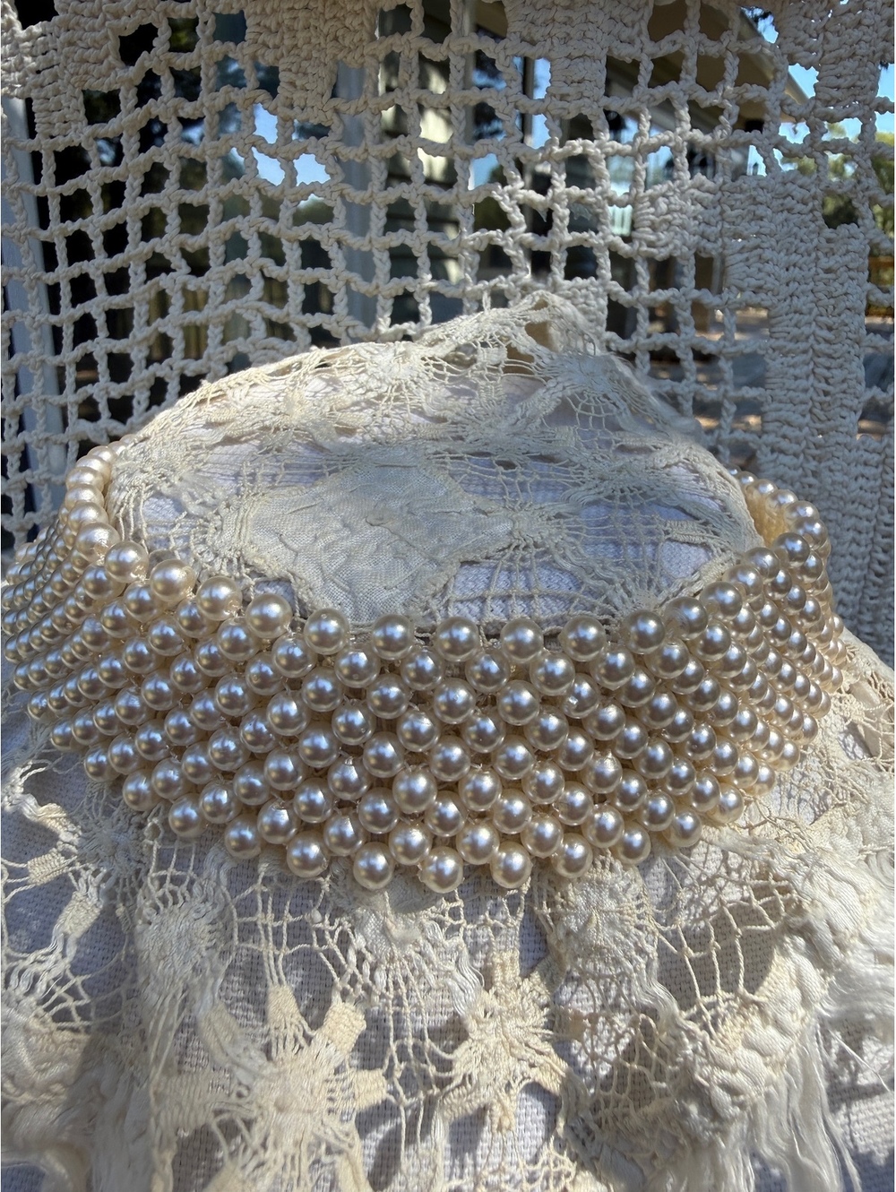 Faux Pearl Mesh Choker Collar Necklace